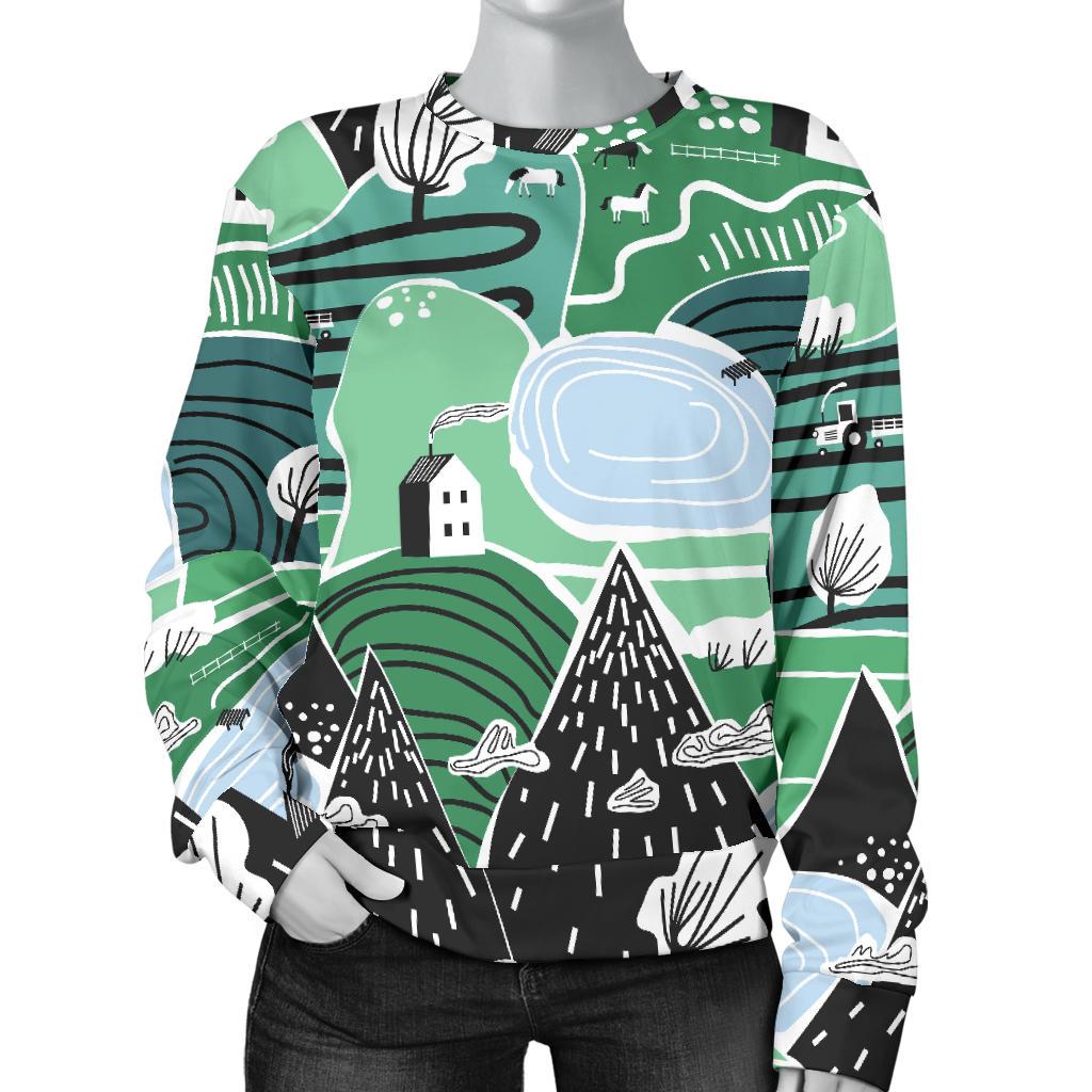 Mountain Cartoon Pattern Print Women's Sweatshirt-grizzshop