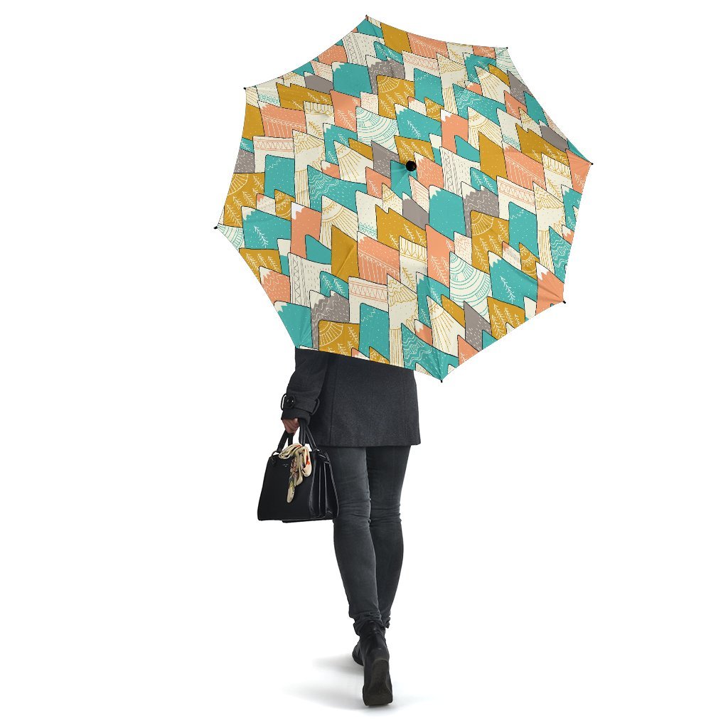 Mountain Colorful Pattern Print Automatic Foldable Umbrella-grizzshop