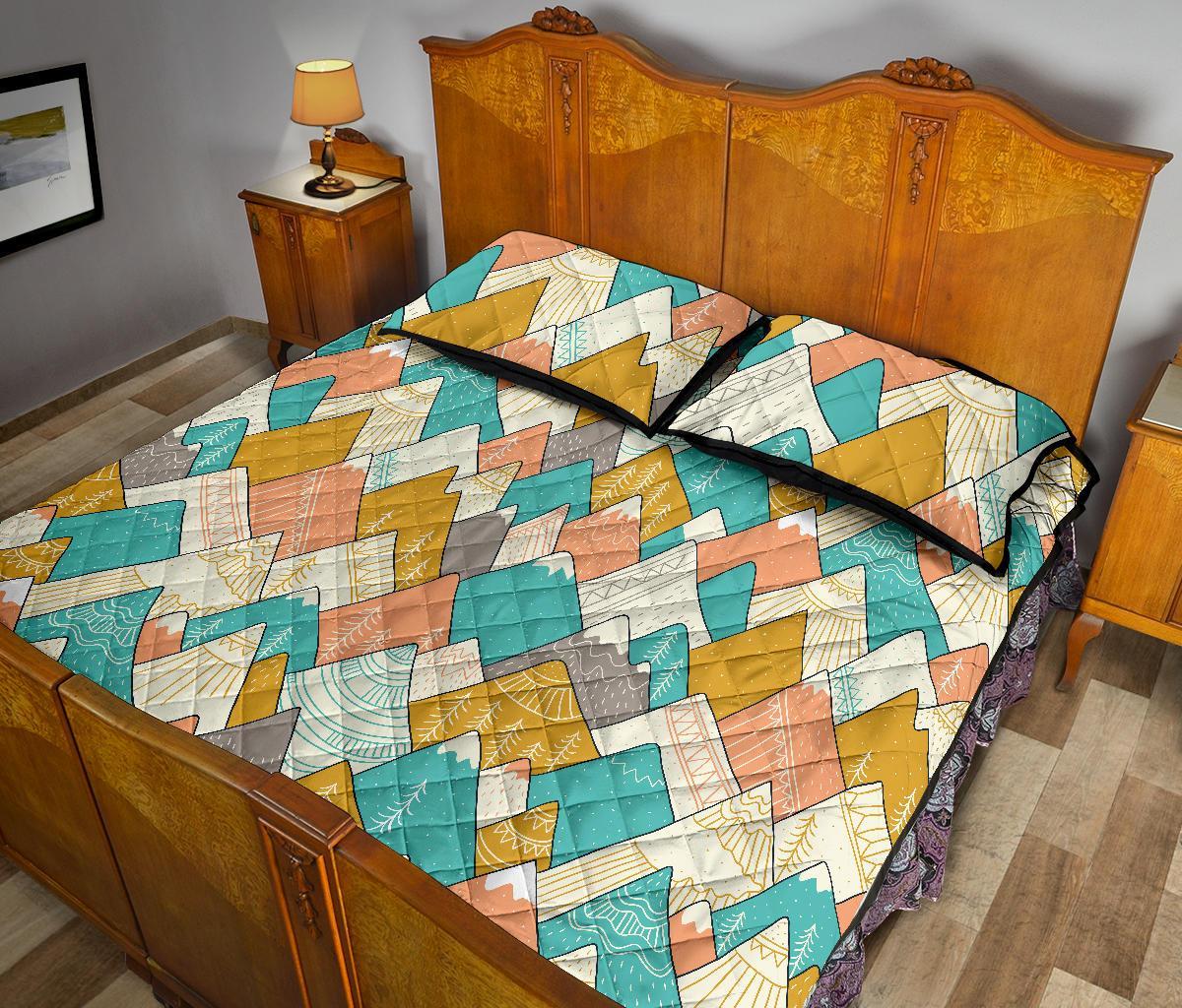 Mountain Colorful Pattern Print Bed Set Quilt-grizzshop