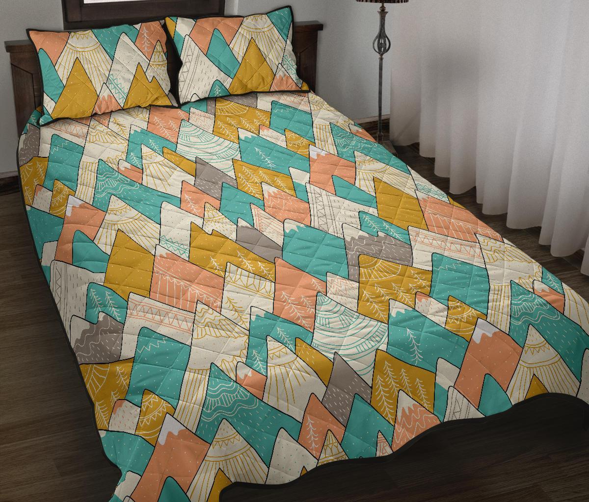 Mountain Colorful Pattern Print Bed Set Quilt-grizzshop
