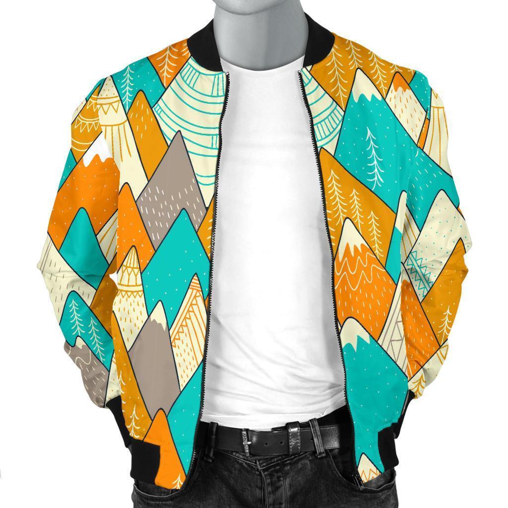 Mountain Colorful Pattern Print Men's Bomber Jacket-grizzshop