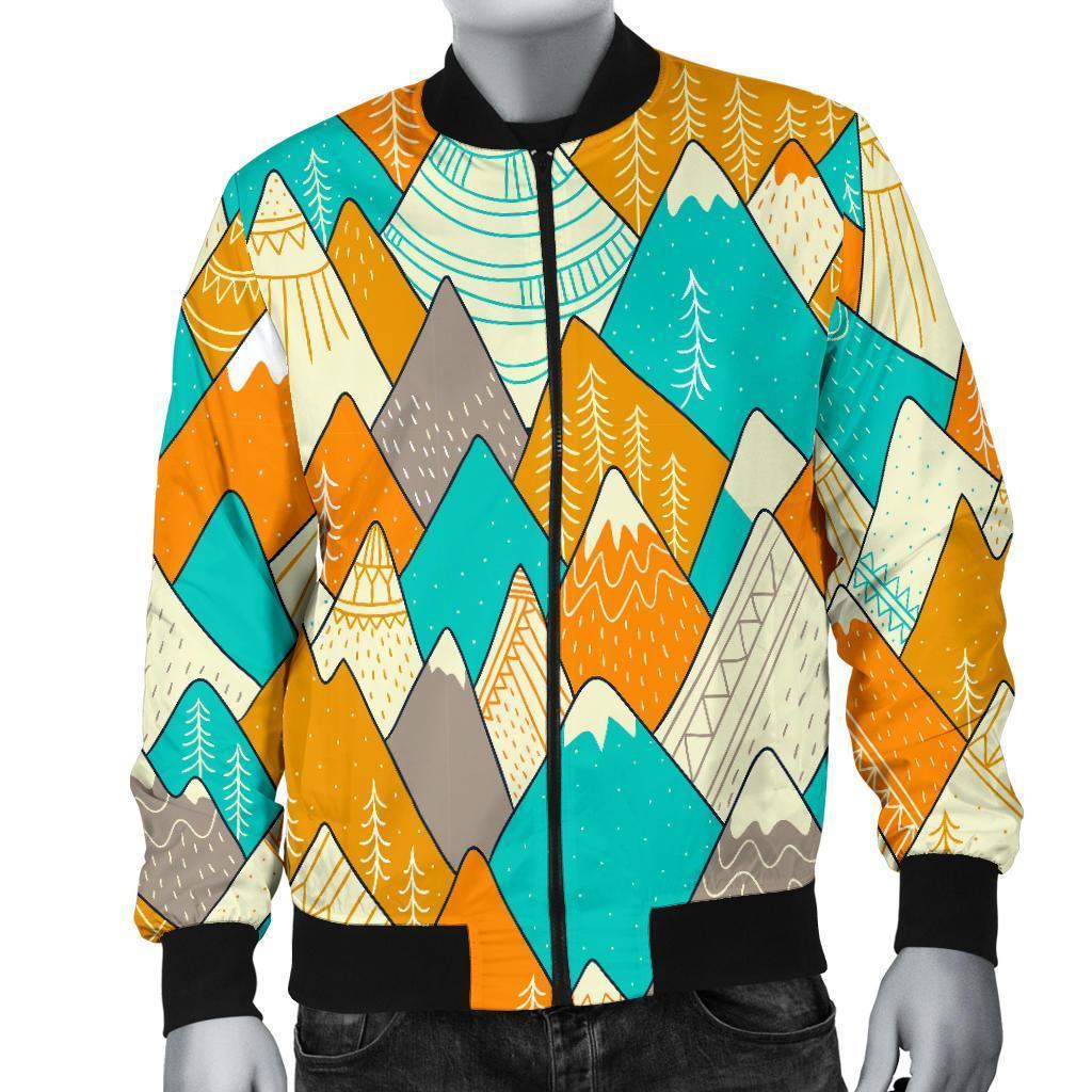 Mountain Colorful Pattern Print Men's Bomber Jacket-grizzshop