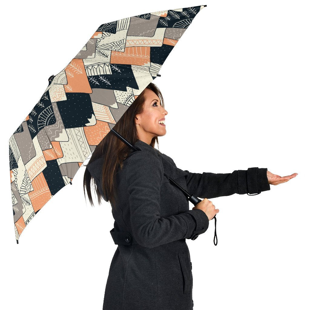 Mountain Pattern Print Automatic Foldable Umbrella-grizzshop