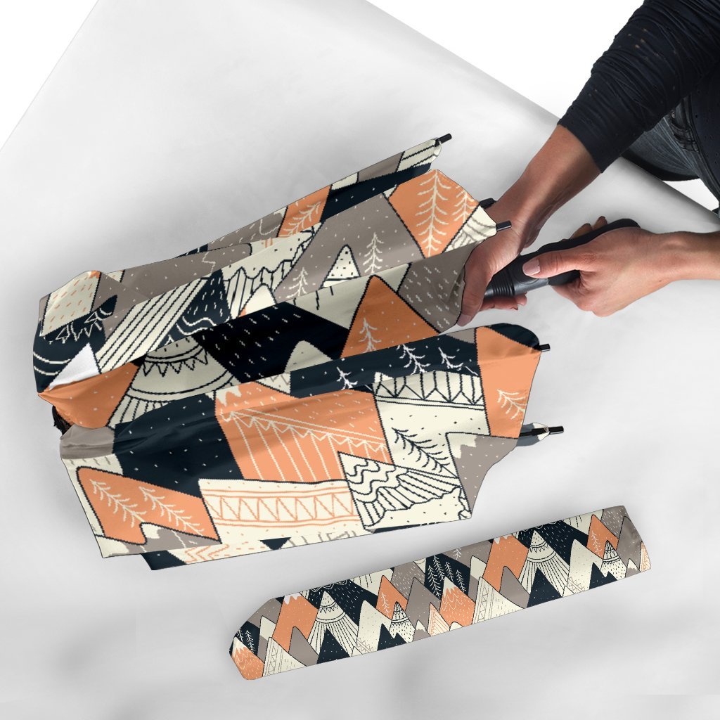 Mountain Pattern Print Automatic Foldable Umbrella-grizzshop