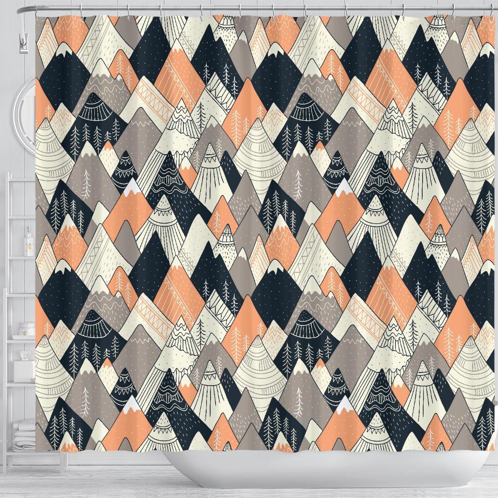 Mountain Pattern Print Bathroom Shower Curtain-grizzshop