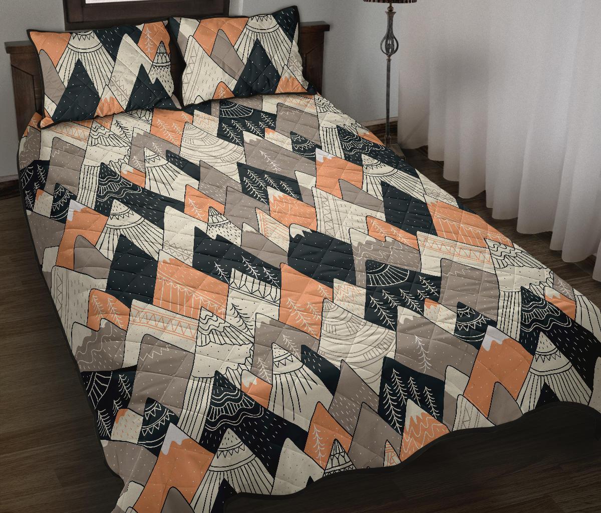 Mountain Pattern Print Bed Set Quilt-grizzshop