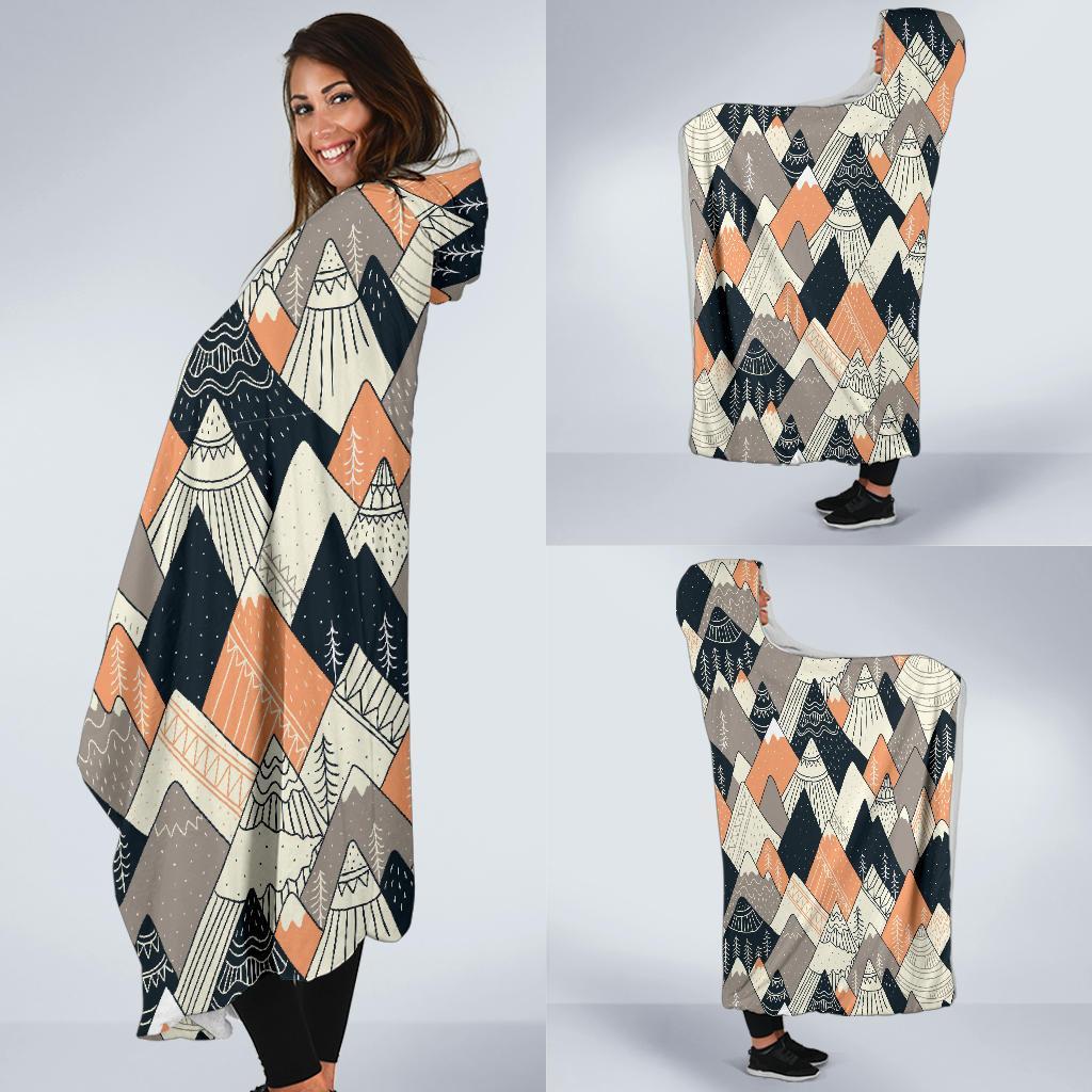 Mountain Pattern Print Hooded Blanket-grizzshop