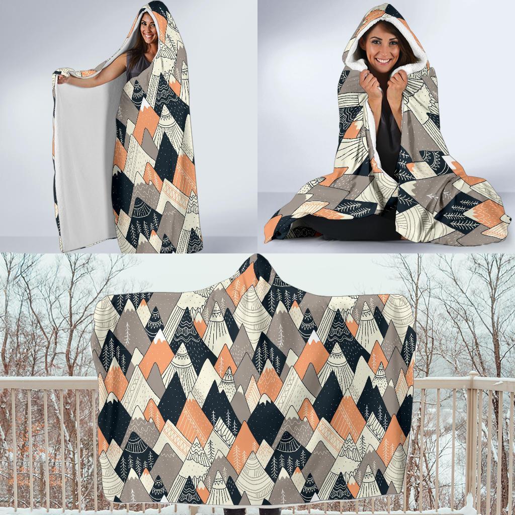 Mountain Pattern Print Hooded Blanket-grizzshop