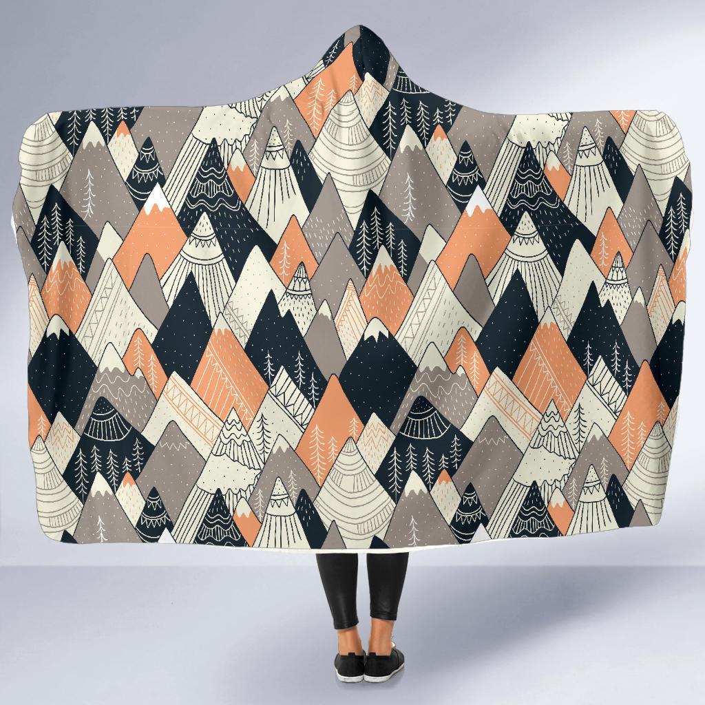 Mountain Pattern Print Hooded Blanket-grizzshop