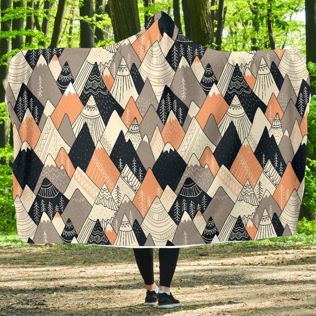 Mountain Pattern Print Hooded Blanket-grizzshop