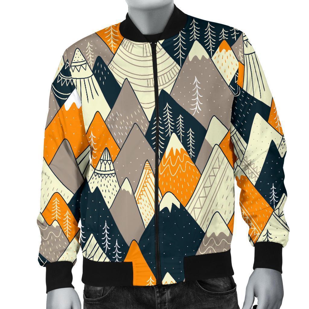 Mountain Pattern Print Men's Bomber Jacket-grizzshop