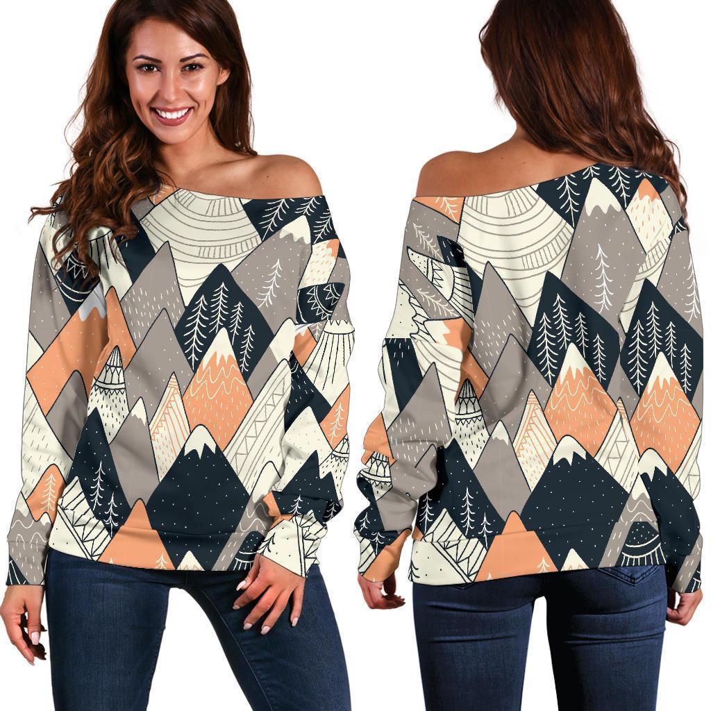 Mountain Pattern Print Women Off Shoulder Sweatshirt-grizzshop