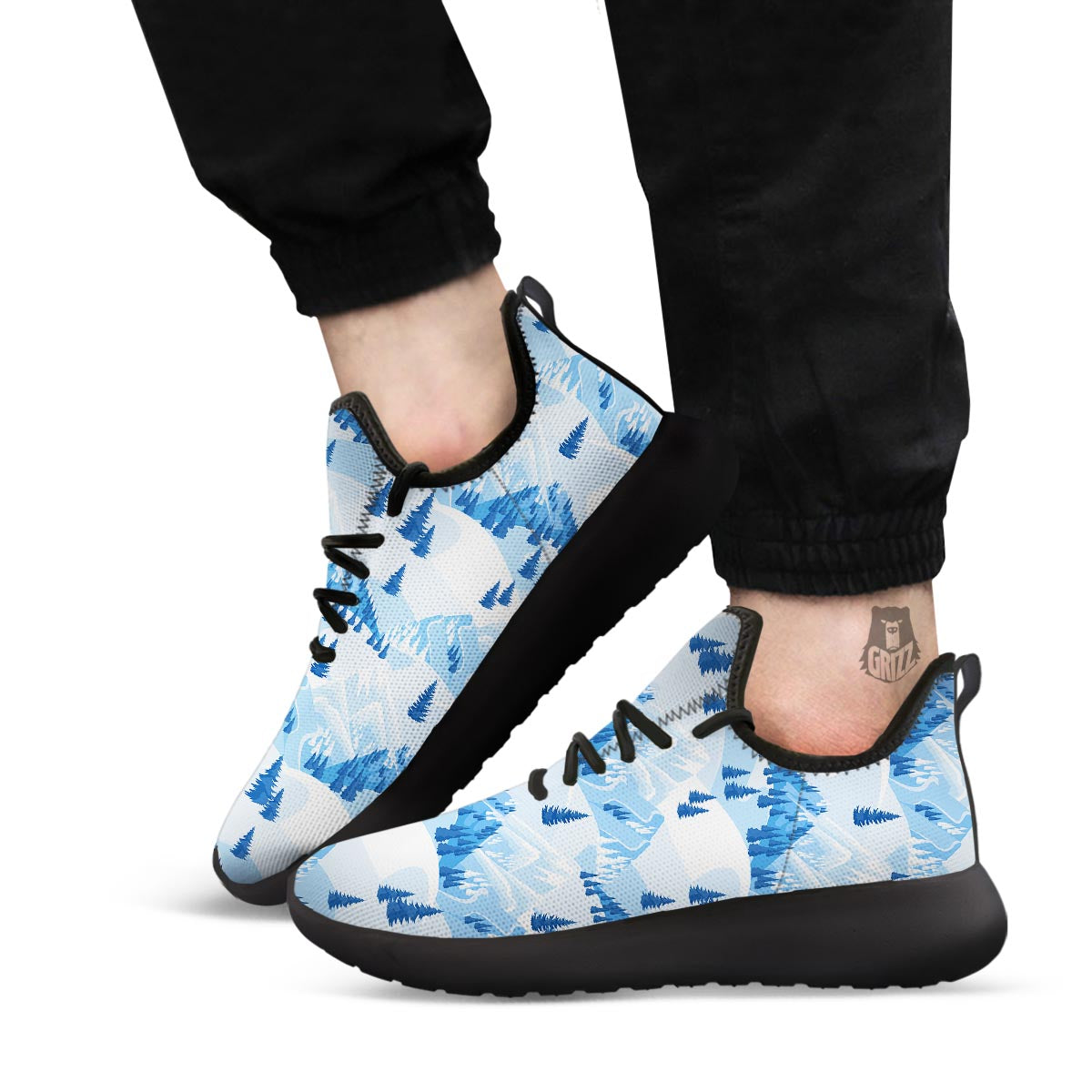 Mountain Skiing Print Pattern Black Athletic Shoes-grizzshop