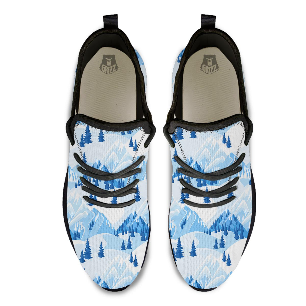 Mountain Skiing Print Pattern Black Athletic Shoes-grizzshop