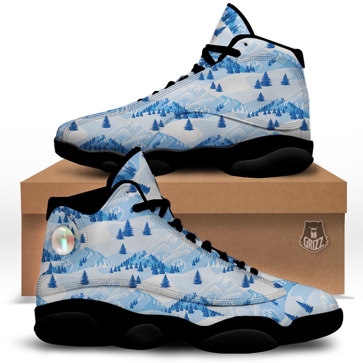 Mountain Skiing Print Pattern Black Basketball Shoes-grizzshop