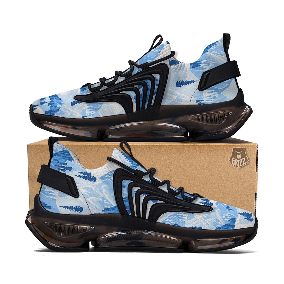 Mountain Skiing Print Pattern Black Gym Shoes-grizzshop