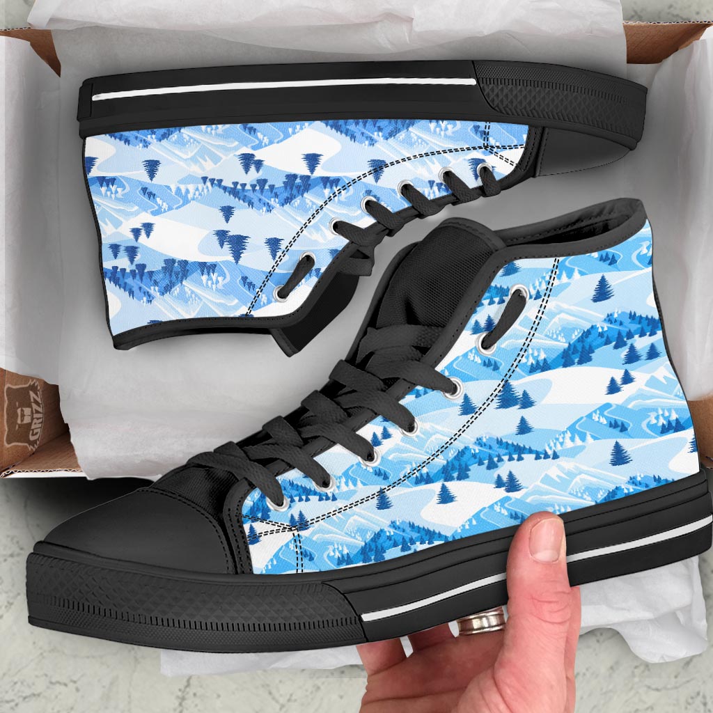 Mountain Skiing Print Pattern Black High Top Shoes-grizzshop