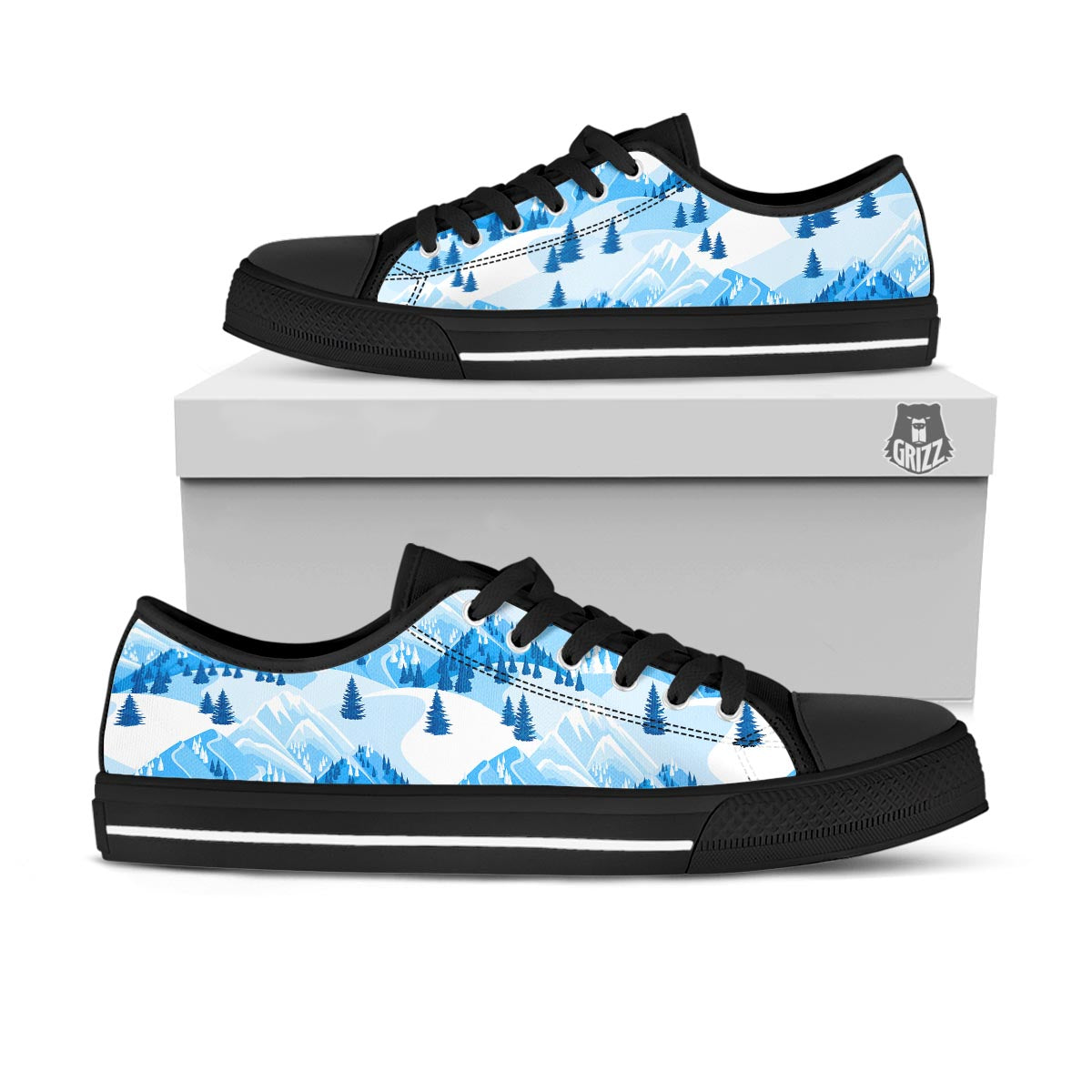 Mountain Skiing Print Pattern Black Low Top Shoes-grizzshop