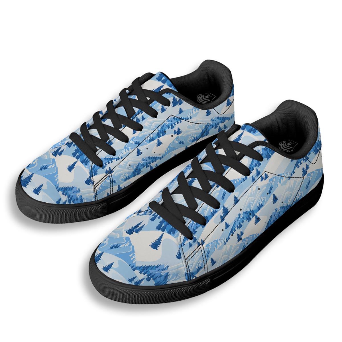 Mountain Skiing Print Pattern Black Low Top Sneakers-grizzshop