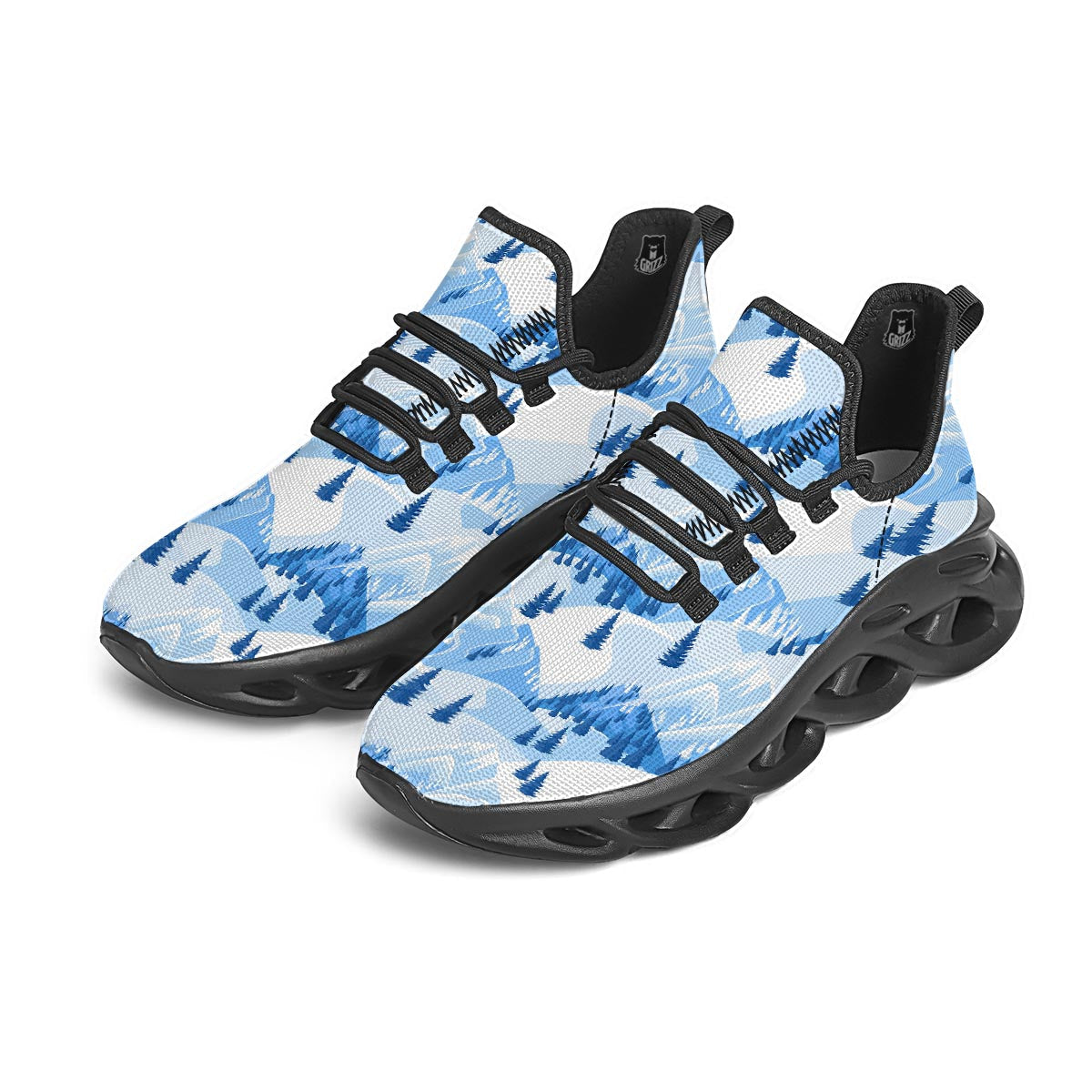 Mountain Skiing Print Pattern Black Running Shoes-grizzshop