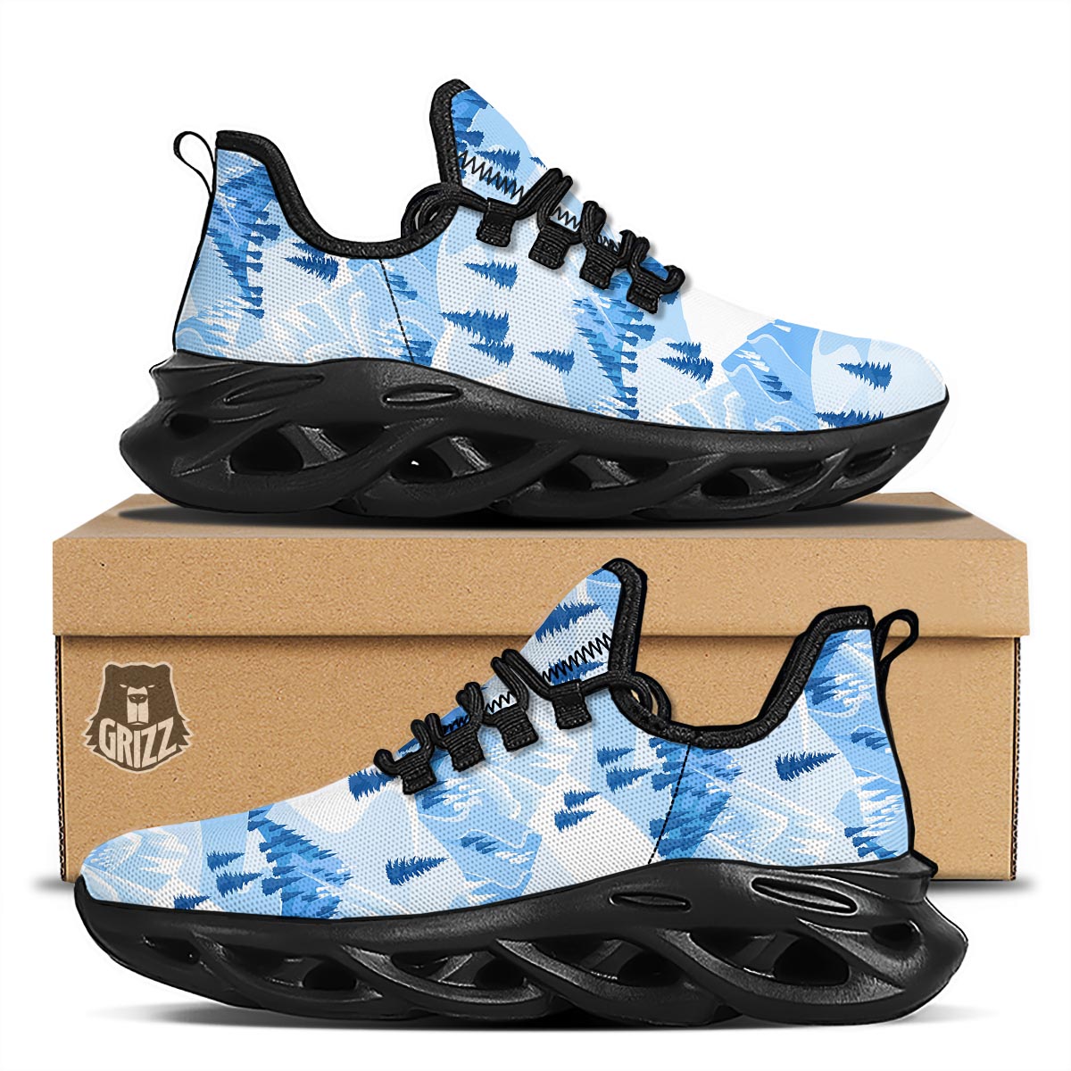 Mountain Skiing Print Pattern Black Running Shoes-grizzshop