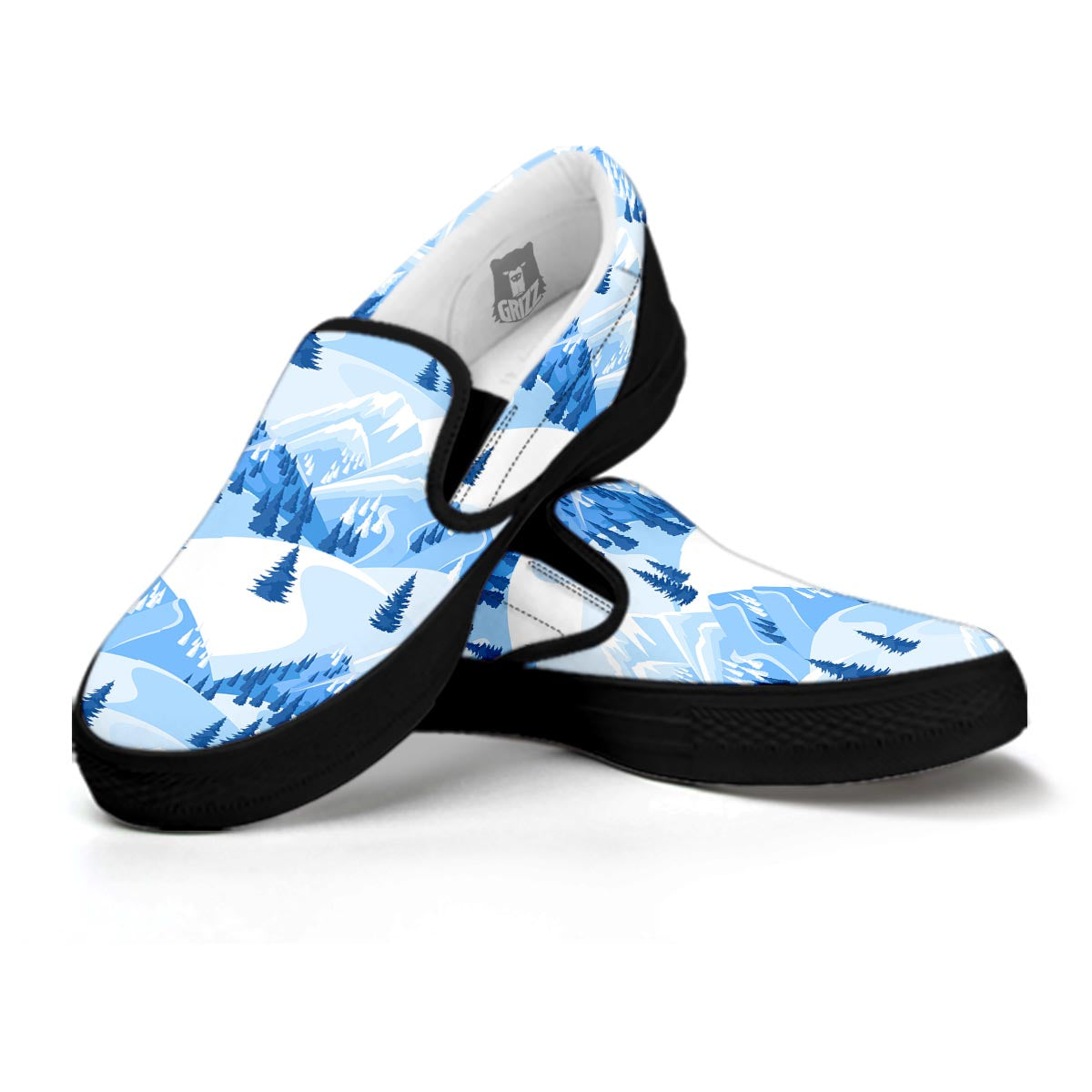 Mountain Skiing Print Pattern Black Slip On Shoes-grizzshop