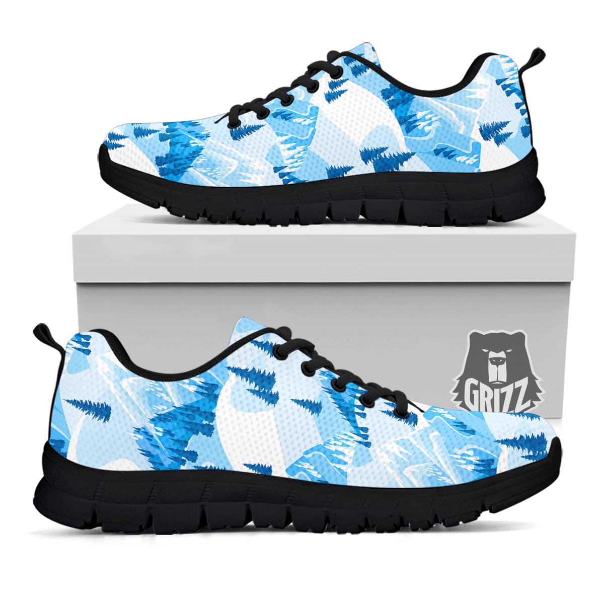 Mountain Skiing Print Pattern Black Sneaker-grizzshop