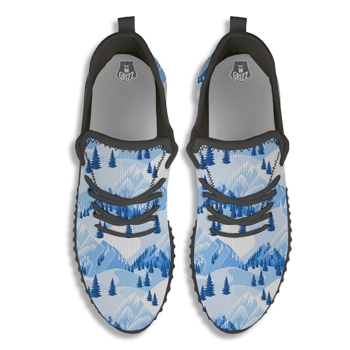 Mountain Skiing Print Pattern Black Walking Shoes-grizzshop