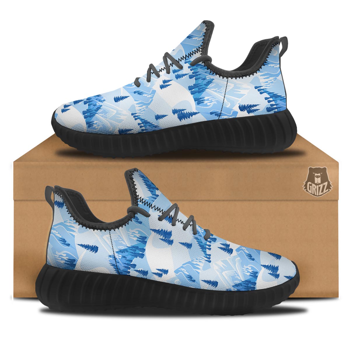 Mountain Skiing Print Pattern Black Walking Shoes-grizzshop