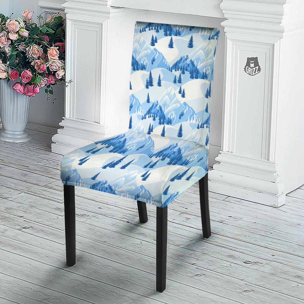 Mountain Skiing Print Pattern Dining Chair Slipcover-grizzshop