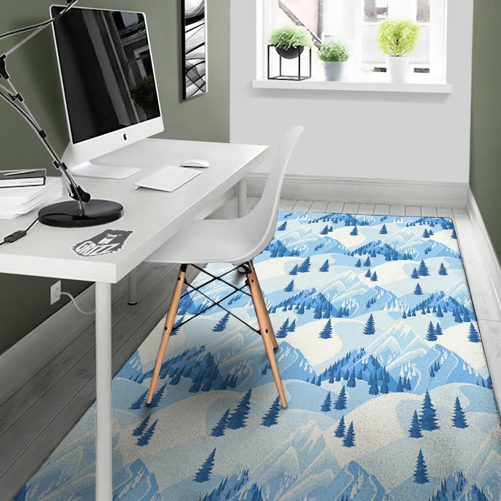 Mountain Skiing Print Pattern Floor Mat-grizzshop