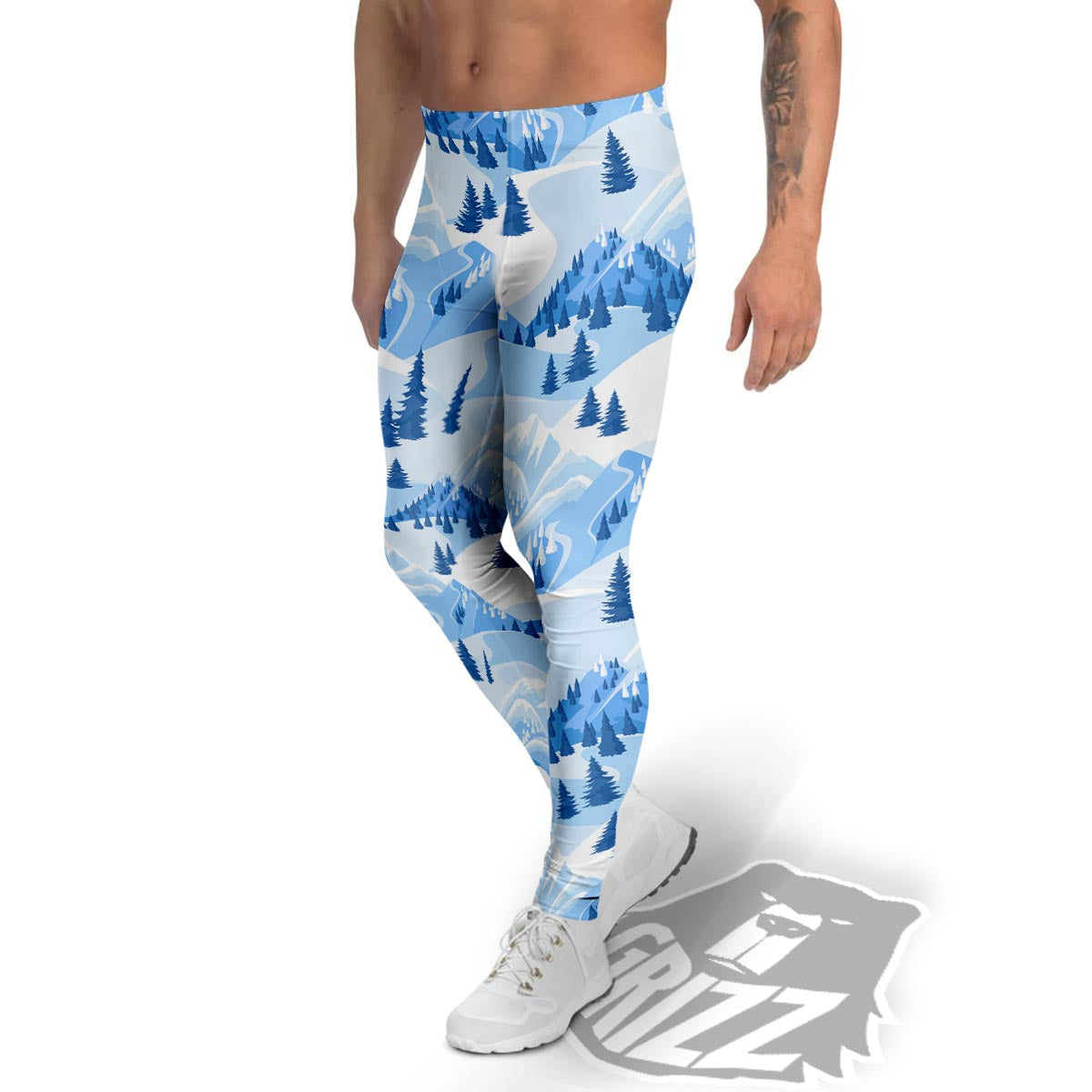 Mountain Skiing Print Pattern Men's Leggings-grizzshop