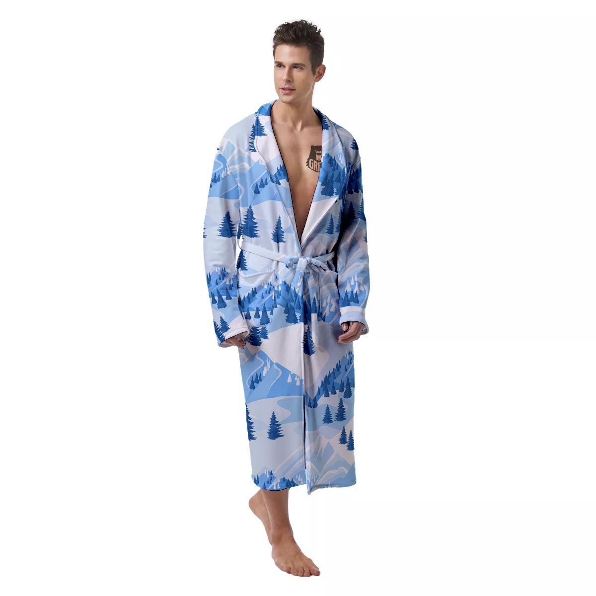 Mountain Skiing Print Pattern Men's Robe-grizzshop