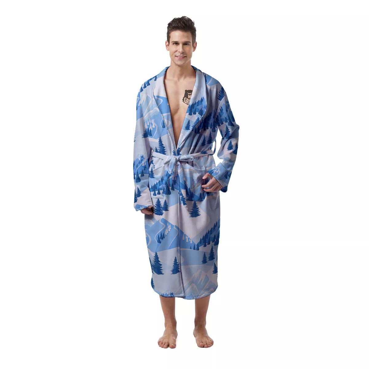 Mountain Skiing Print Pattern Men's Robe-grizzshop
