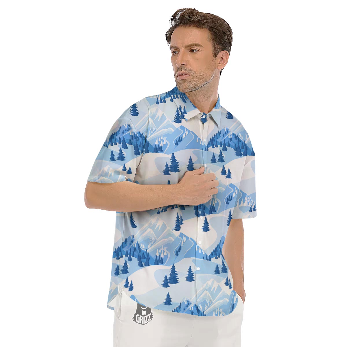 Mountain Skiing Print Pattern Men's Short Sleeve Shirts-grizzshop