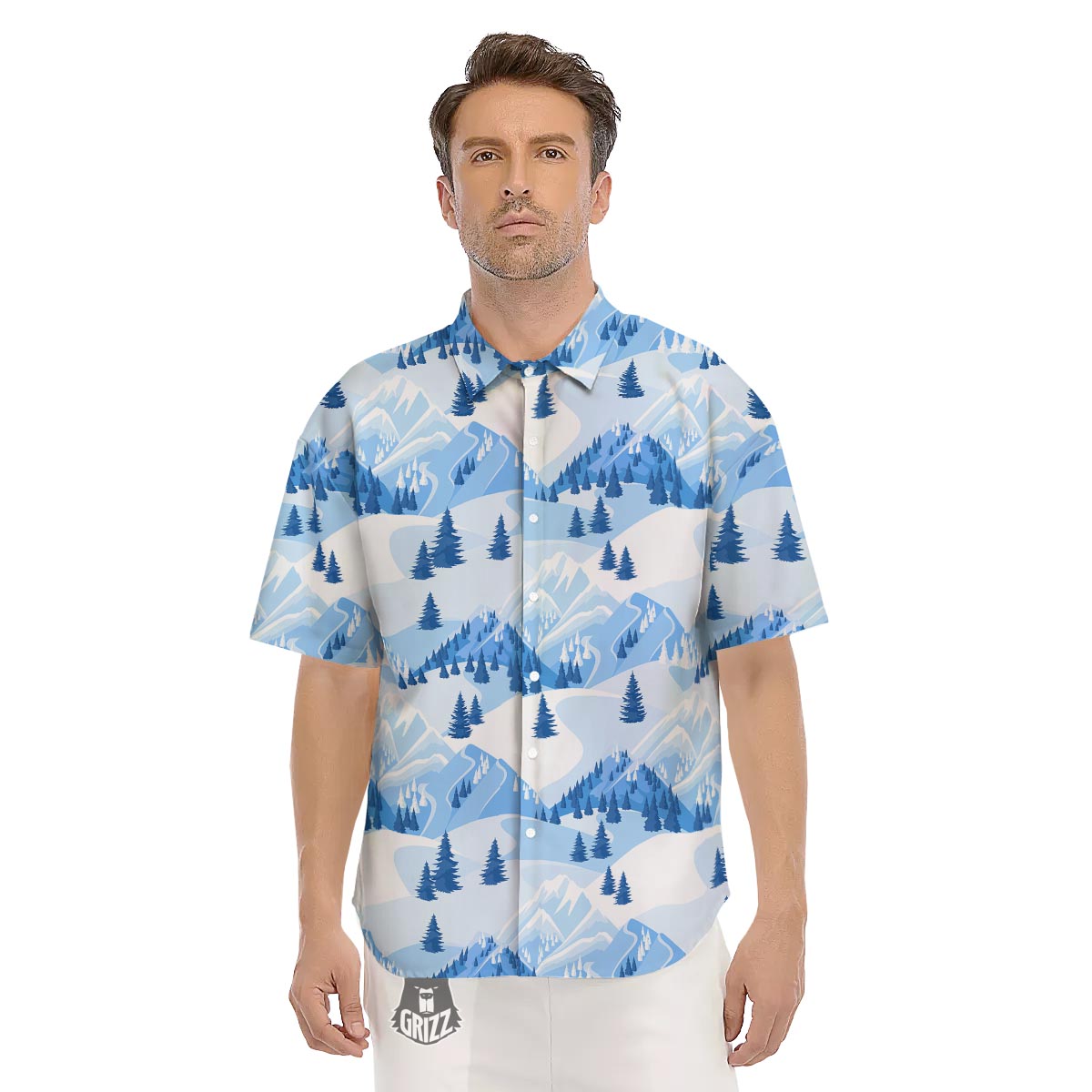 Mountain Skiing Print Pattern Men's Short Sleeve Shirts-grizzshop
