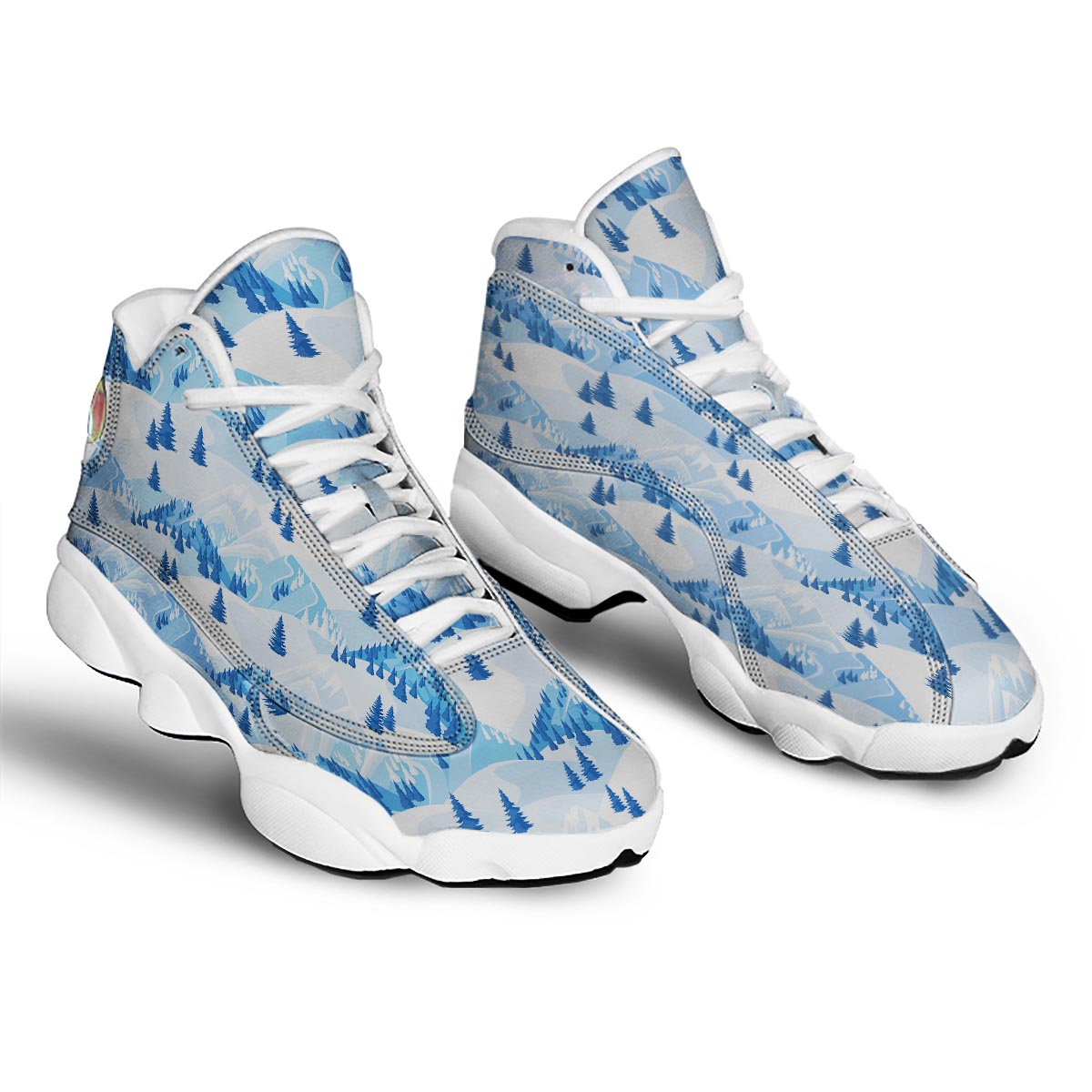 Mountain Skiing Print Pattern White Basketball Shoes-grizzshop