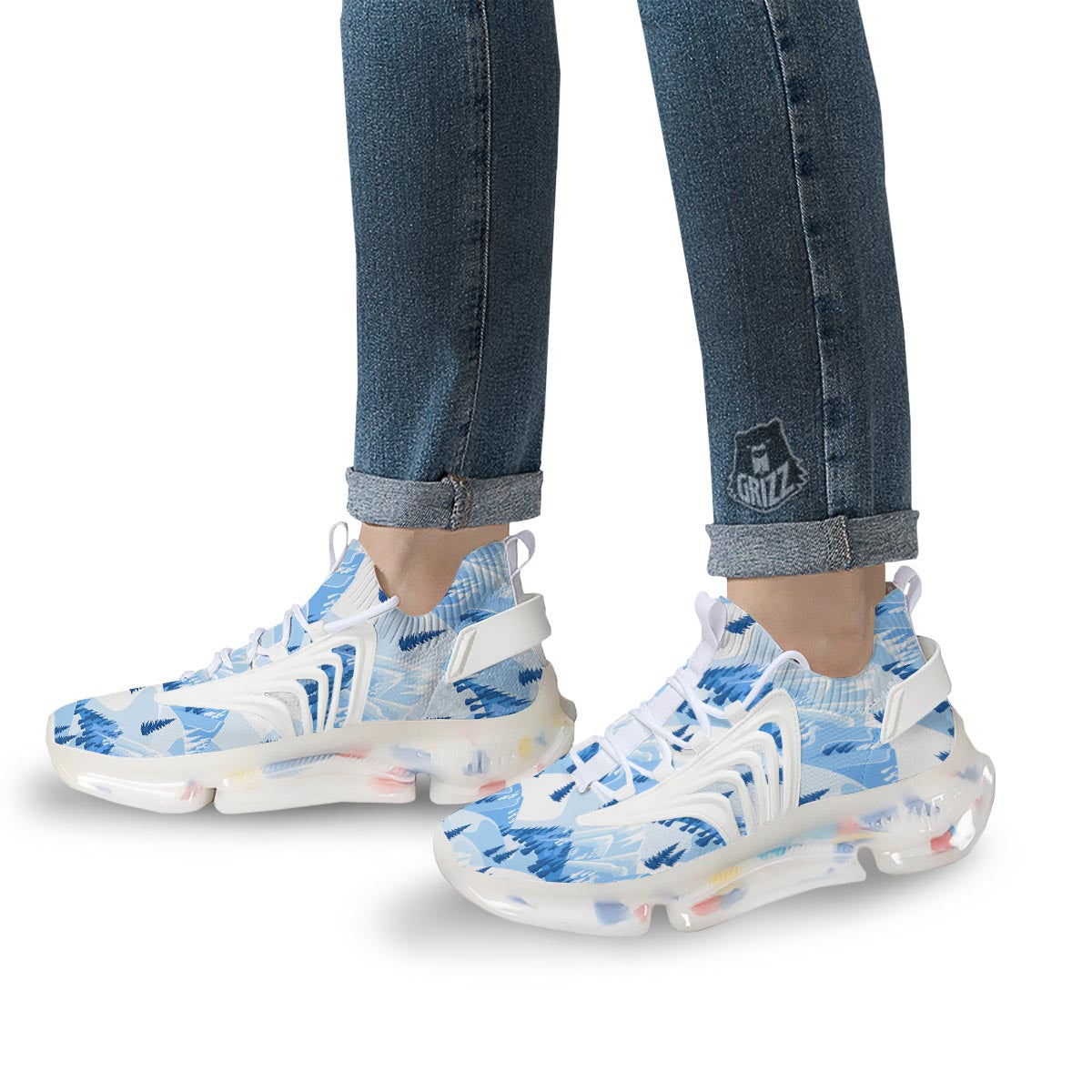 Mountain Skiing Print Pattern White Gym Shoes-grizzshop