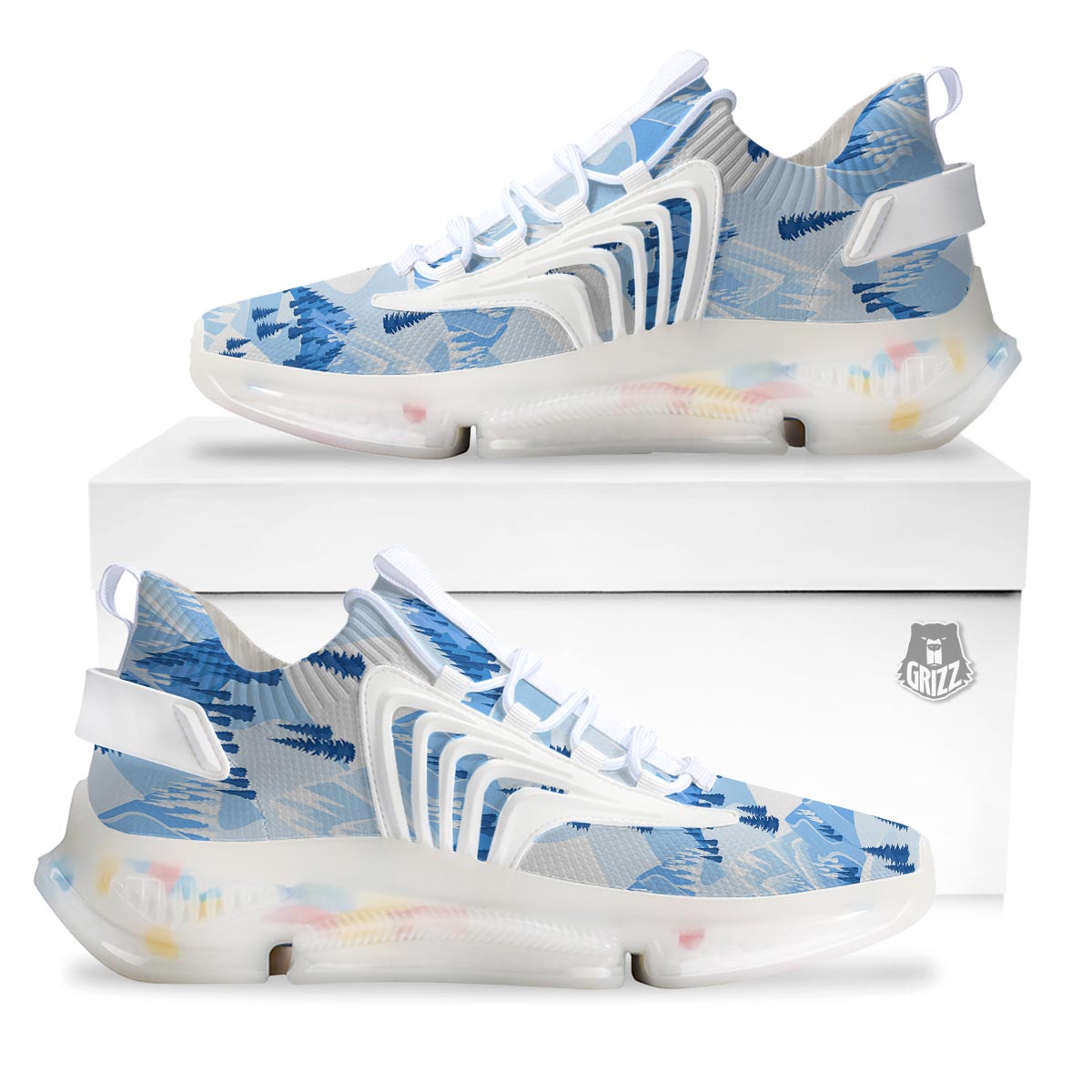 Mountain Skiing Print Pattern White Gym Shoes-grizzshop