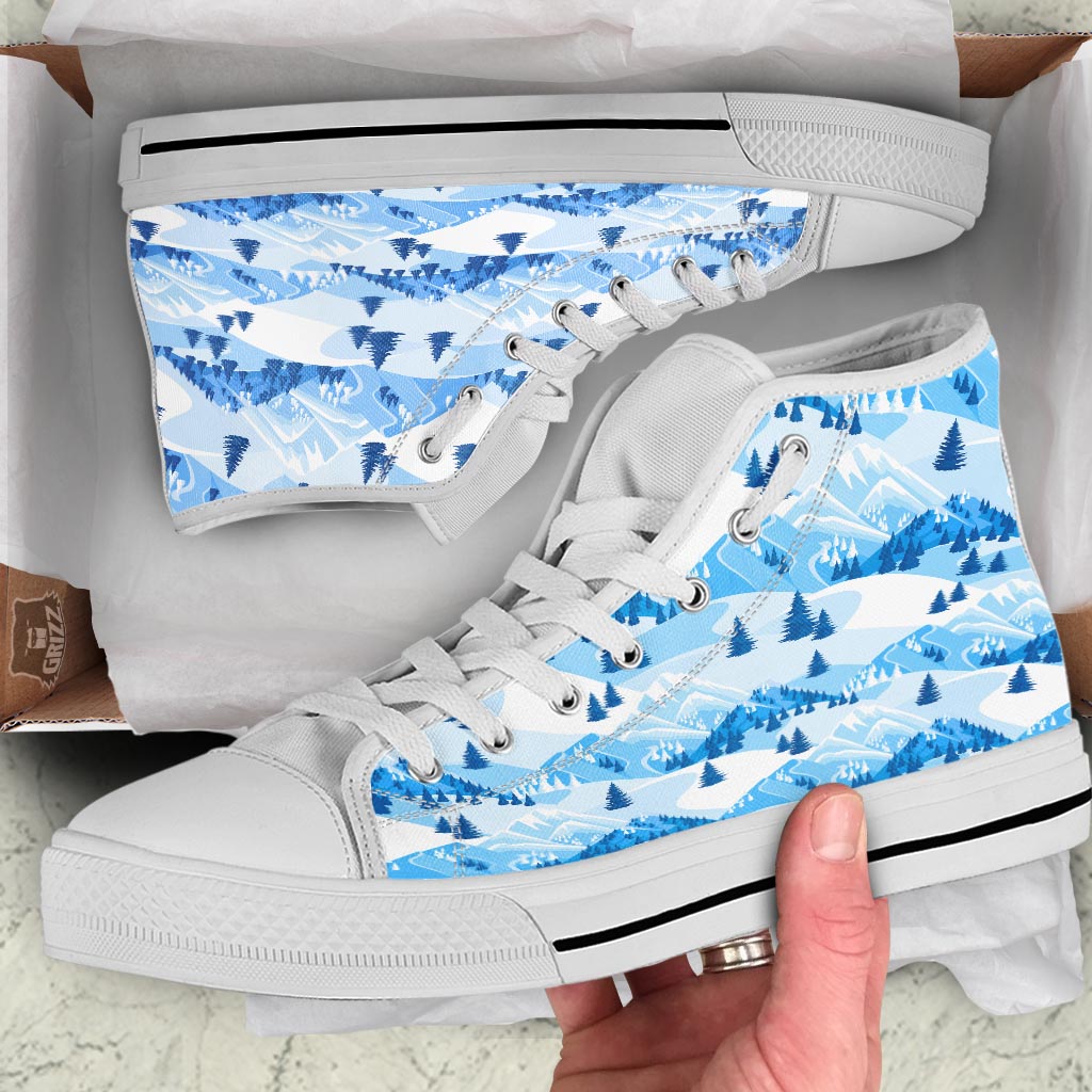 Mountain Skiing Print Pattern White High Top Shoes-grizzshop