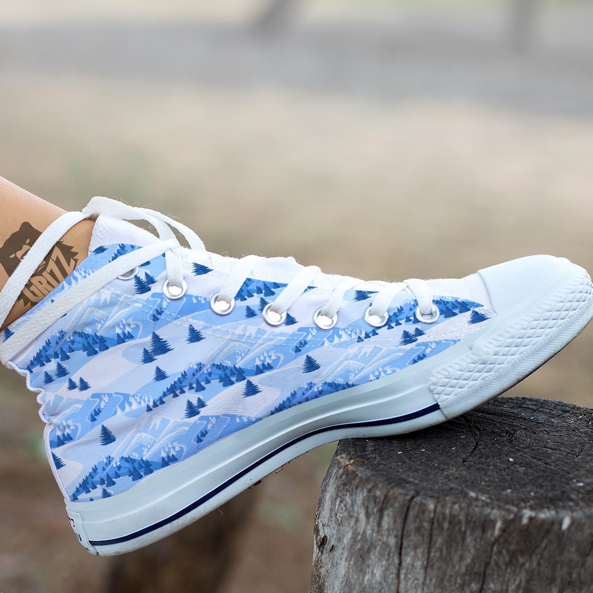Mountain Skiing Print Pattern White High Top Shoes-grizzshop