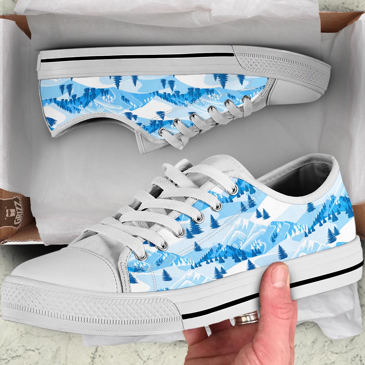 Mountain Skiing Print Pattern White Low Top Shoes-grizzshop