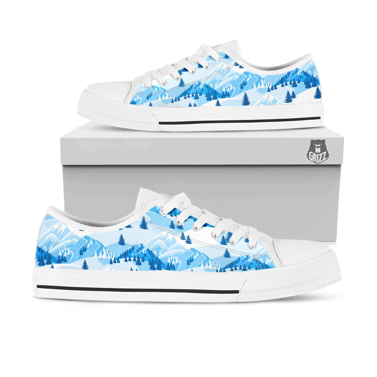 Mountain Skiing Print Pattern White Low Top Shoes-grizzshop