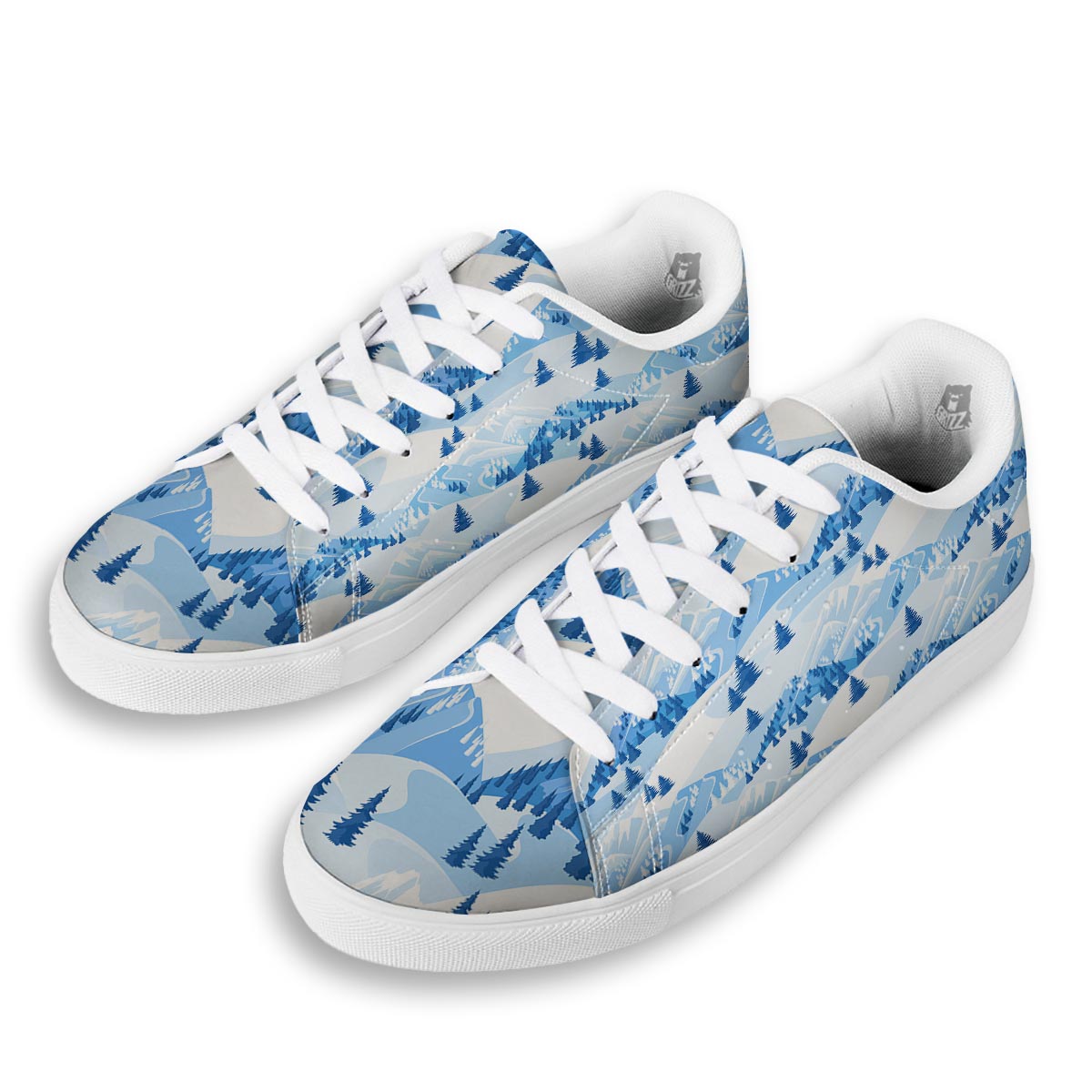 Mountain Skiing Print Pattern White Low Top Sneakers-grizzshop