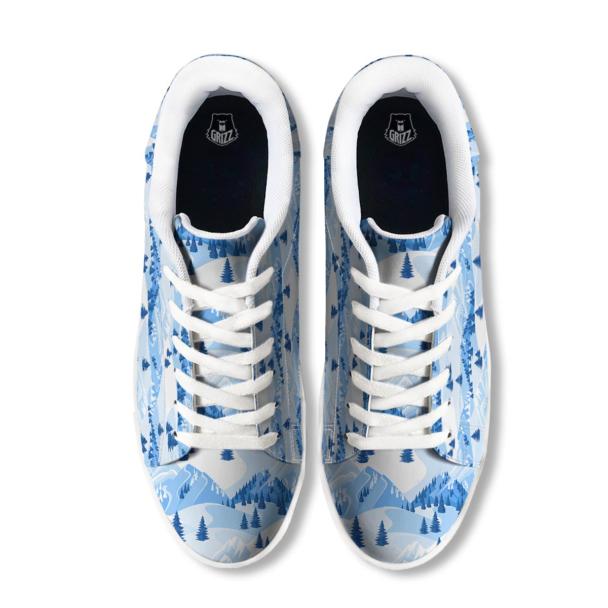 Mountain Skiing Print Pattern White Low Top Sneakers-grizzshop
