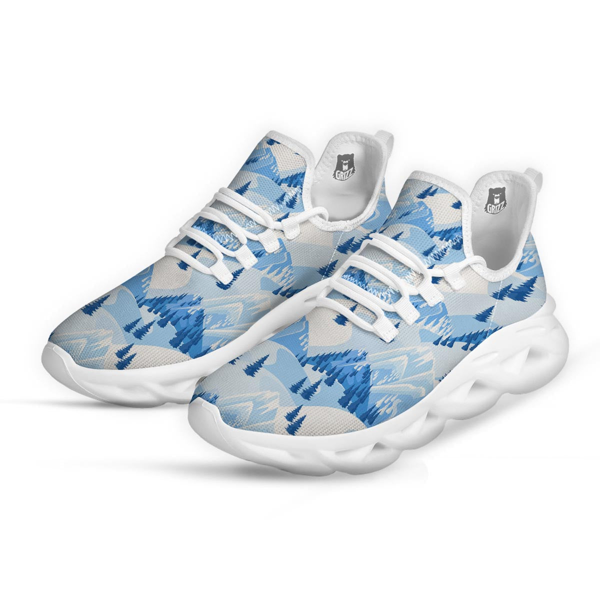 Mountain Skiing Print Pattern White Running Shoes-grizzshop