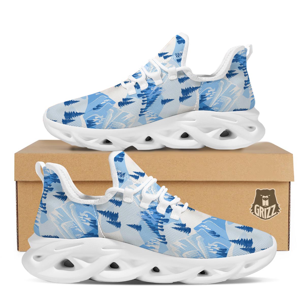 Mountain Skiing Print Pattern White Running Shoes-grizzshop