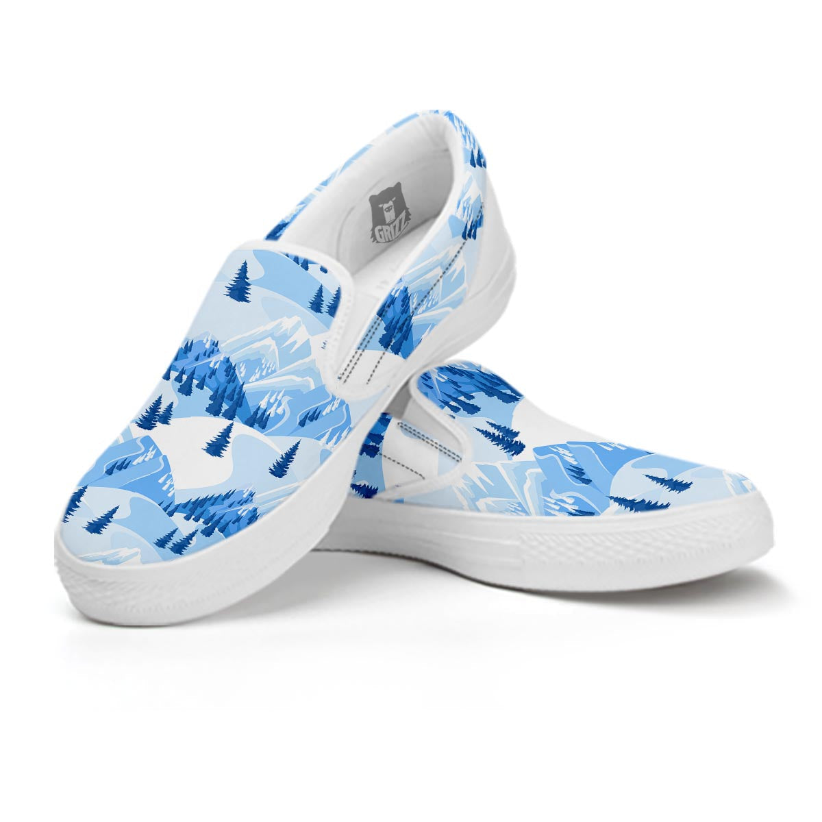 Mountain Skiing Print Pattern White Slip On Shoes-grizzshop