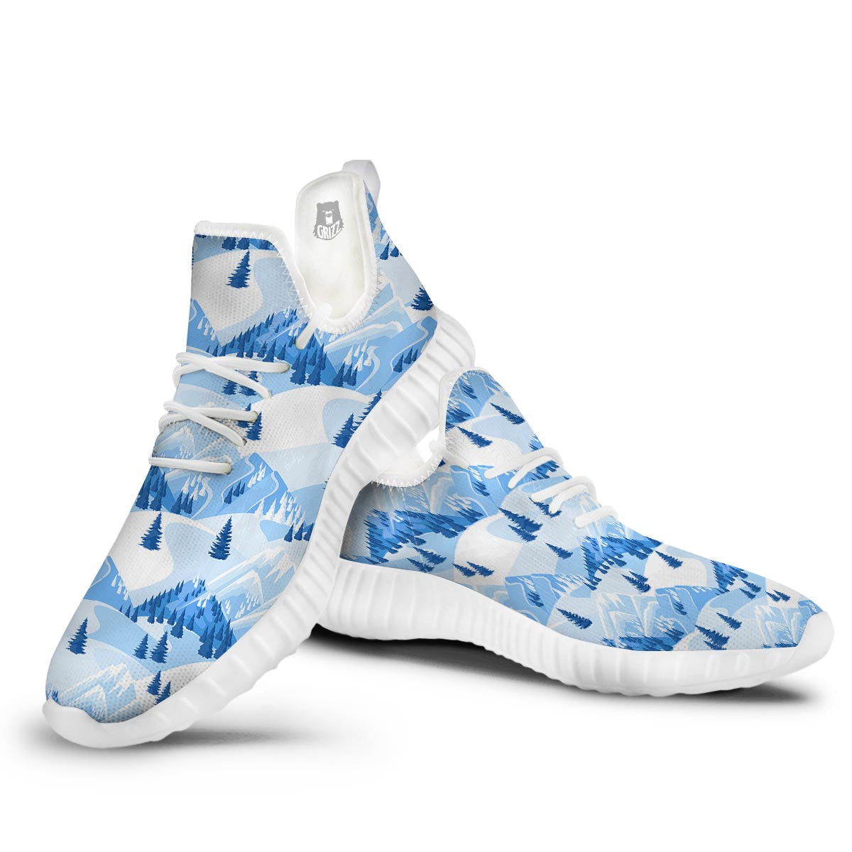 Mountain Skiing Print Pattern White Walking Shoes-grizzshop