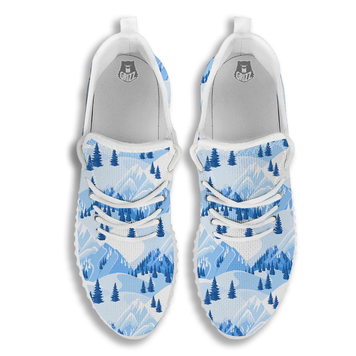 Mountain Skiing Print Pattern White Walking Shoes-grizzshop